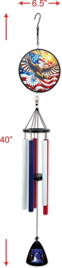USA Eagle Stain Glass with Liberty Bell Wind Chime 40in.