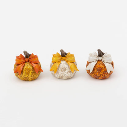 Thanksgiving Resin Harvest Pumpkin with Bow, 3.74"L