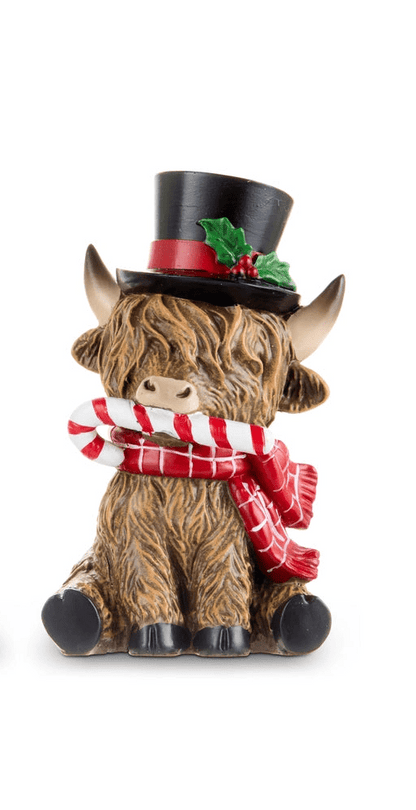 6.5" Christmas Highland Cow with Hats - Nifty Decor & More
