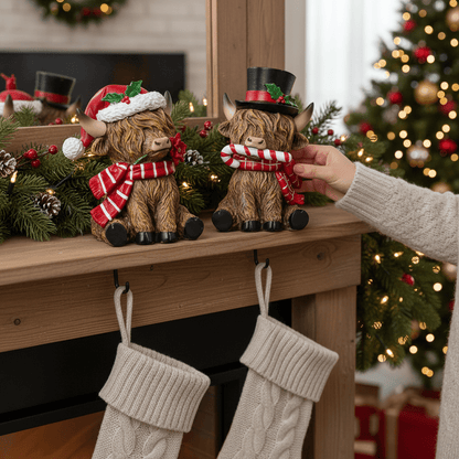 6.5" Christmas Highland Cow with Hats - Nifty Decor & More