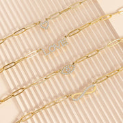 Stone Heart Paperclip Chain 18K Gold PVD Stainless Steel Set Chain Necklace