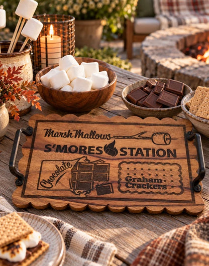 Campfire Wood & Iron S'mores Serving Tray
