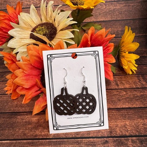 Wooden Pumpkin Earrings  Basket Brown Silver