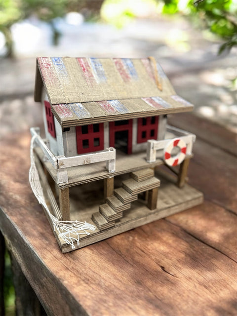 Beach Home Birdhouse, Coastal Decor for Outdoors, Handcrafted Wooden Bird House, Rustic Garden Accessory & Gift Idea