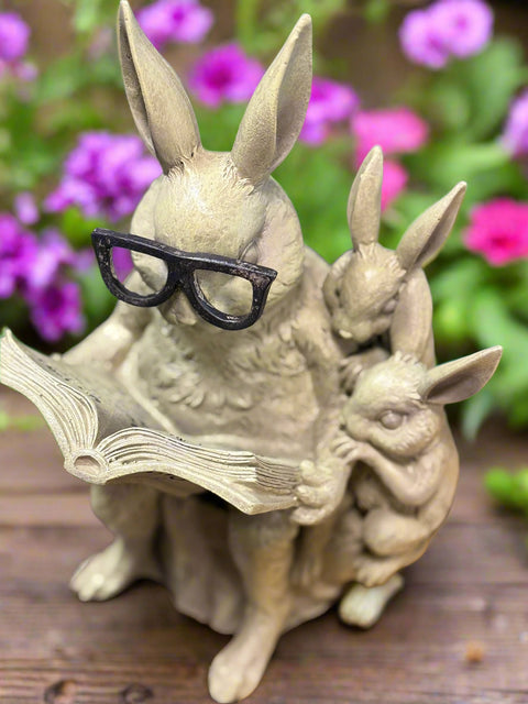 Spring Garden Bunnies Decor: Cute Resin Reading Bunny for Spring Home Decor, Garden Accents & Gifts