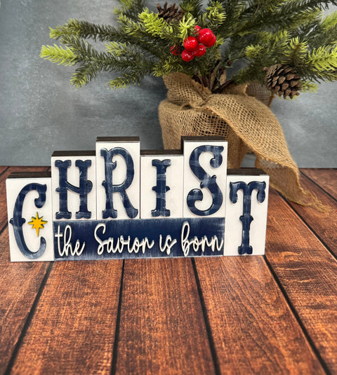Christmas Mini Word Blocks Christmas Shelf Sitter Christ Savior  