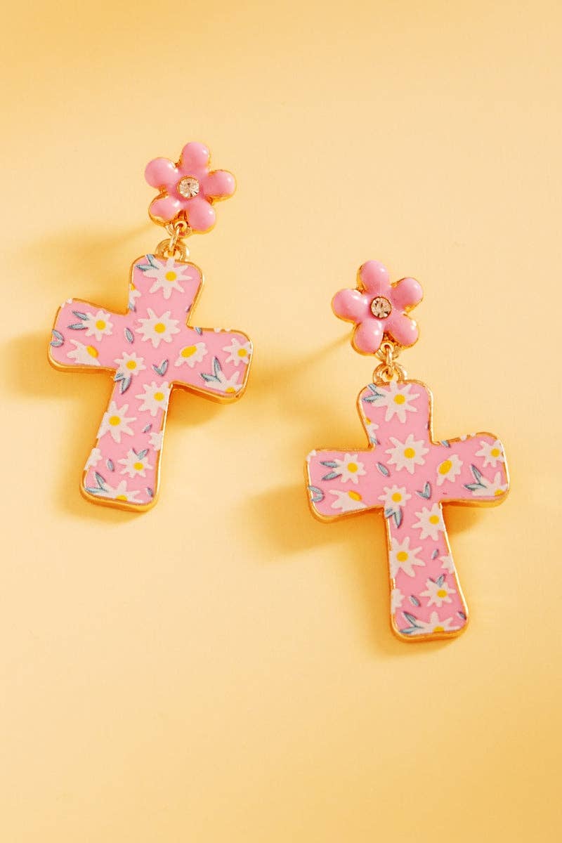 Easter Cross Enamel Pattern Titanium Post Earrings