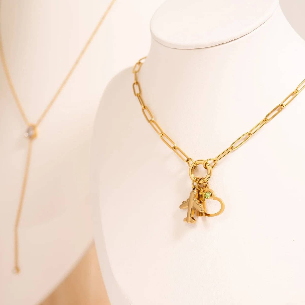 Stainless Steel Paperclip Carabiner Charm Holder Necklace: Stainless / 16"+2"