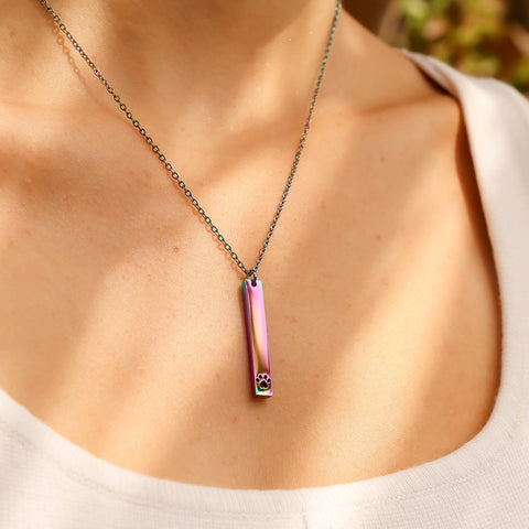 Paw Print Cutout Vertical Stainless Steel Bar Necklace