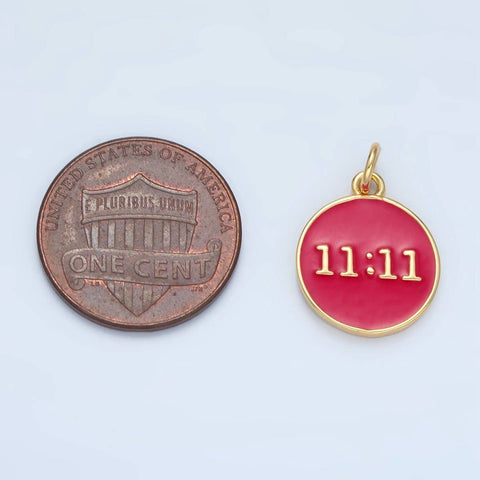 14K Gold Filled "11:11" Angel Number Clock Red Enamel Round Charm | AG940 Charm