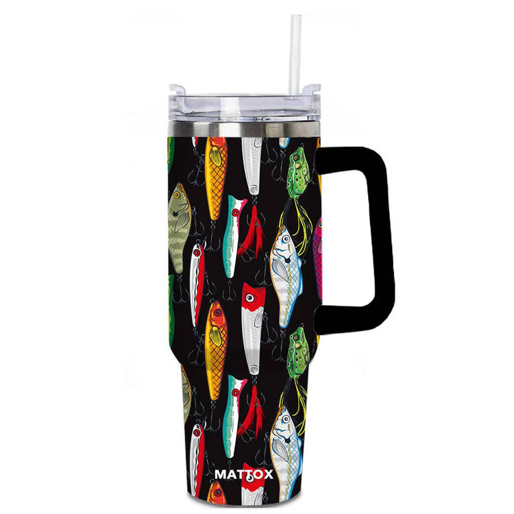 Fishing Lures Travel Tumbler Cup, Colorful Design with Straw, Ideal Fishing Accessory Gift for Him Tumbler