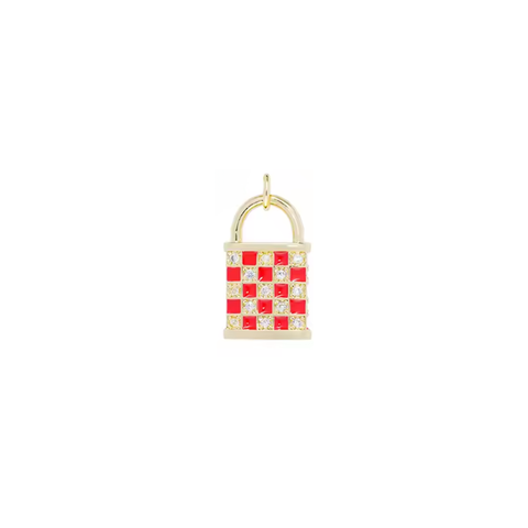 Red Checkered Lock Charm, cute add on for necklaces & bracelets, dainty accessory for statement making gifts charm