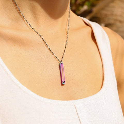 Paw Print Cutout Vertical Stainless Steel Bar Necklace