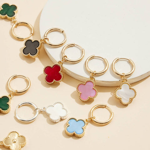 Flower Shape Shell Charm Hoop Earrings