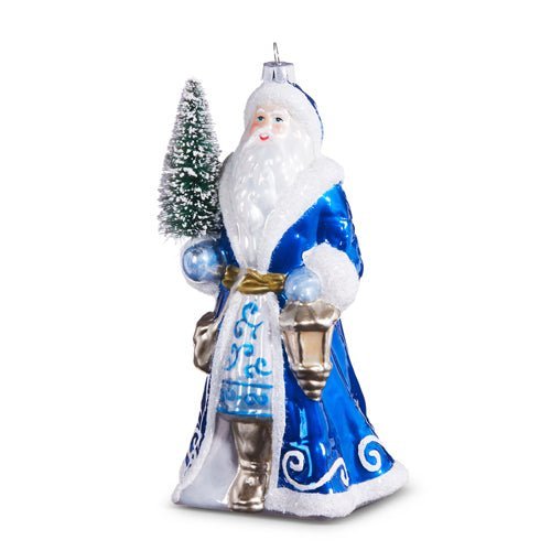 7" Blue Santa with Tree Ornament - Nifty Decor & More