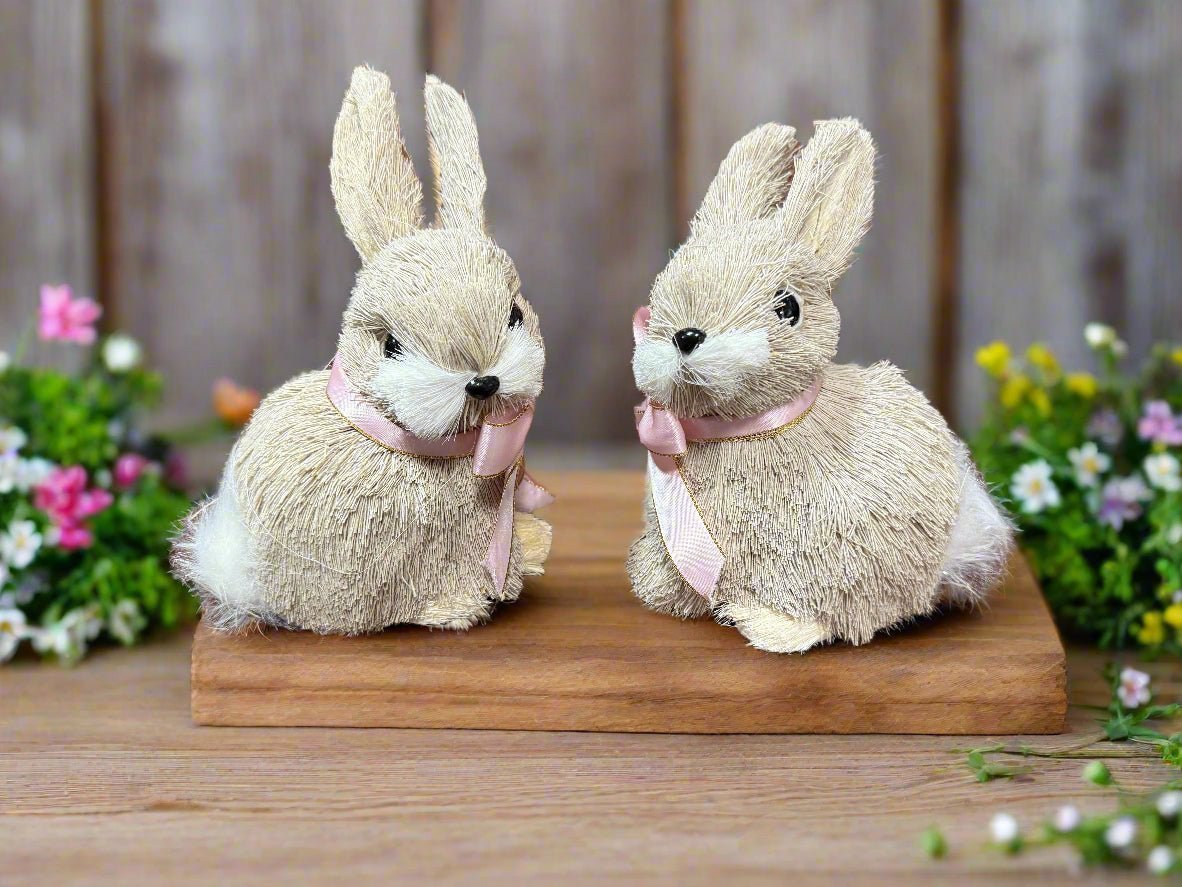 7" Brown Sisal Bunny Home Decor, Cute Rabbit Figurine, Easter Decoration, Spring Decor, Country Cottage Style - Nifty Decor & More