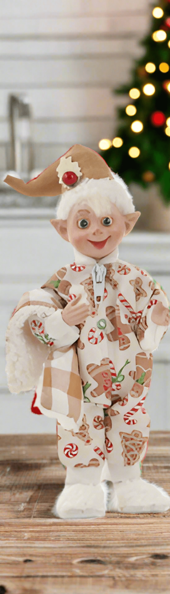7" Sherpa Bedtime Elf - Posable Winter, Christmas Decor for Cozy Holiday Vibes & Festive Cheer - Nifty Decor & More