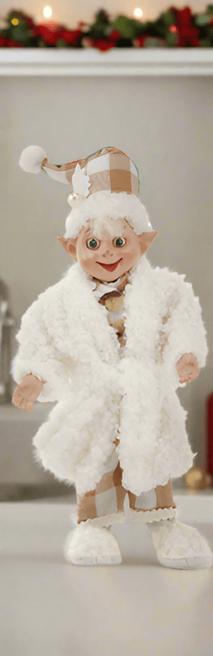 7" Sherpa Bedtime Elf - Posable Winter, Christmas Decor for Cozy Holiday Vibes & Festive Cheer - Nifty Decor & More