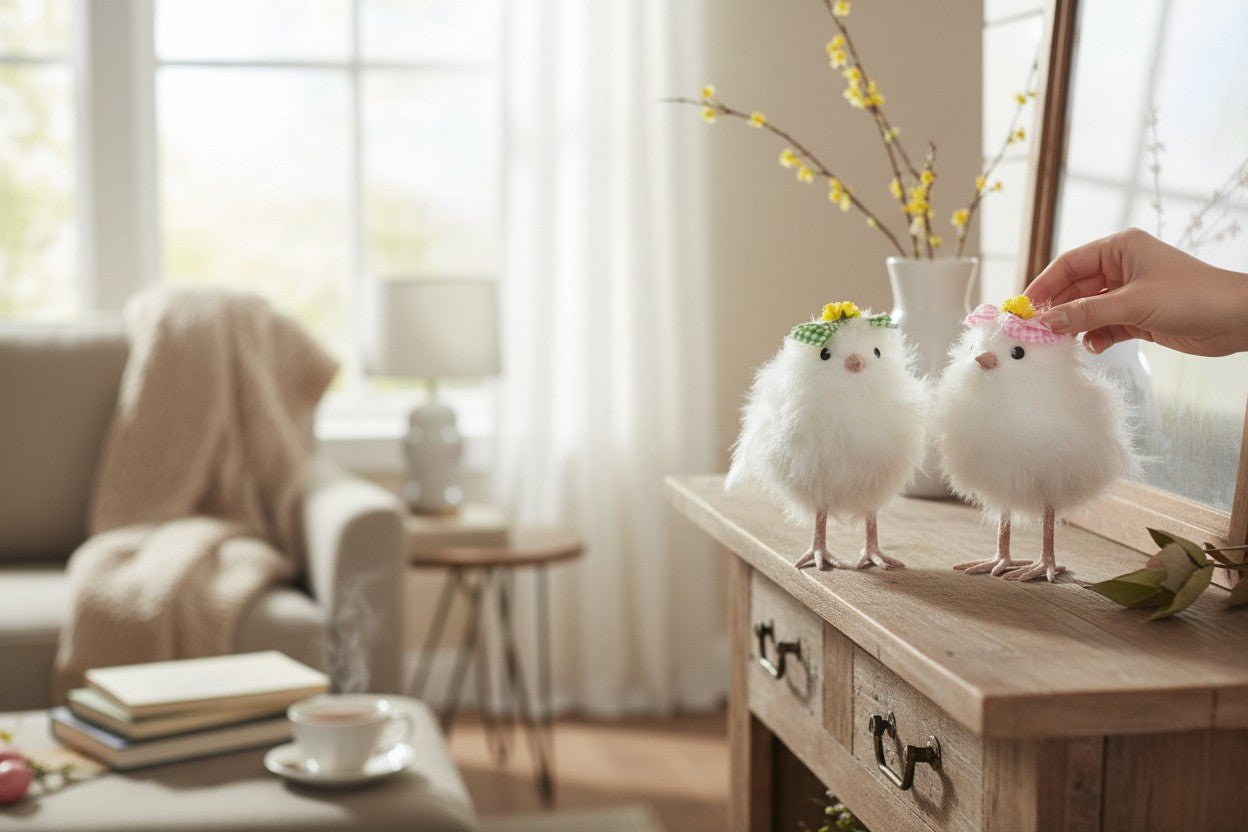 7" White Fluffy Chick Home Decor Set - Nifty Decor & More