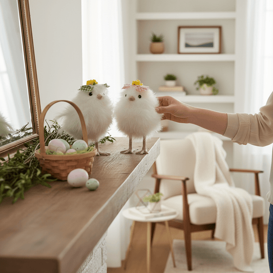 7" White Fluffy Chick Home Decor Set - Nifty Decor & More