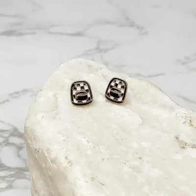 Checkered Backpack Enamel Stud Earrings