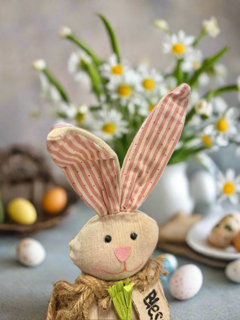 Natural Color Bunny with Blessed Tag | Spring Decor, Farmhouse Easter Decor, Bunny Decoration, Easter Gifts & Home Accents