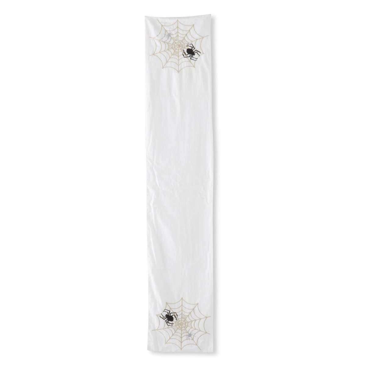 72 Inch White Halloween Table Runner w/Embroidered Spiders & Web - Nifty Decor & More
