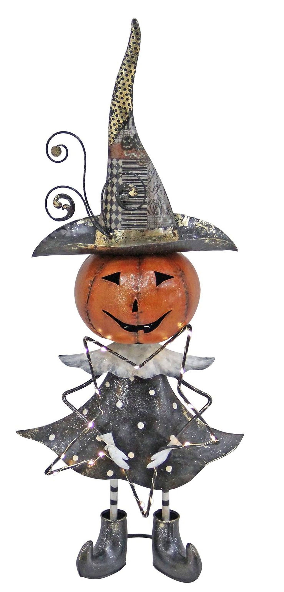 Metal Halloween Pumpkin Boy & Girl Battery Power LED Statue