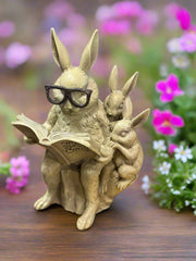 Spring Garden Bunnies Decor: Cute Resin Reading Bunny for Spring Home Decor, Garden Accents & Gifts