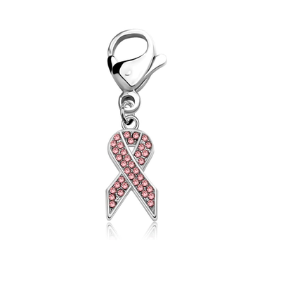 Breast Cancer Pink Ribbon Charm Rhinestone Pink Ribbon