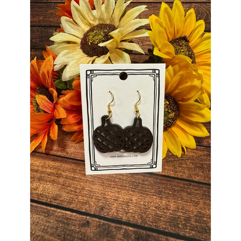 Wooden Pumpkin Earrings  Basket Brown Gold