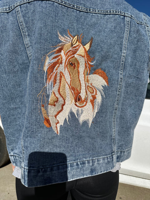 Embroidered Horse Denim Jacket denim jacket