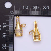 24K Gold Filled Micro Paved CZ Champagne Alcohol Charm | E350