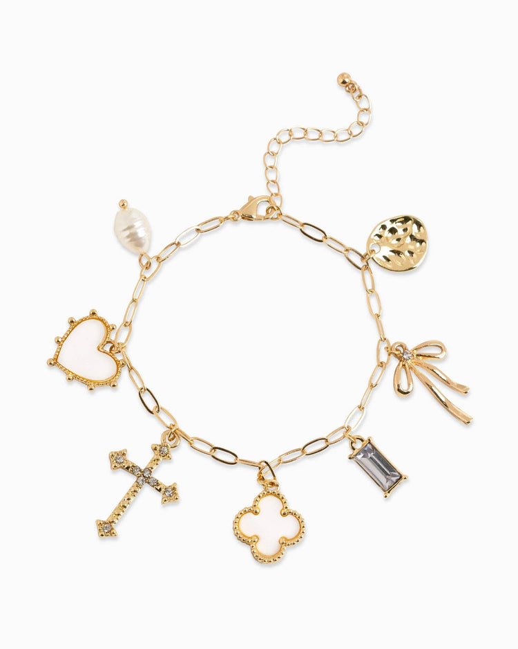 Clover Multi Gold Charm Bracelet, Chunky Lucky Shamrock Jewelry, Stylish St. Patrick’s Day Accessory, Perfect Gift for Her Charm bracelet