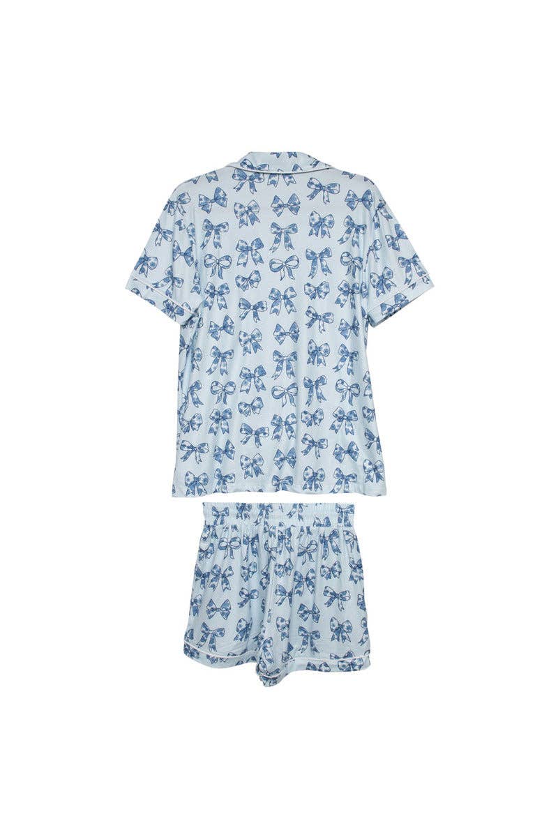 Toile Print Pajamas with Coquette Bows, Adorable Soft Sleepwear for Cozy Nights, Perfect Gift for Girls & Ladies Who Love Cute PJs