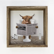Highland Cow Bathroom Sign | Rustic Wood Frame Decor | Farmhouse Style Wall Art | Unique Cow Decor for Home & Gifts