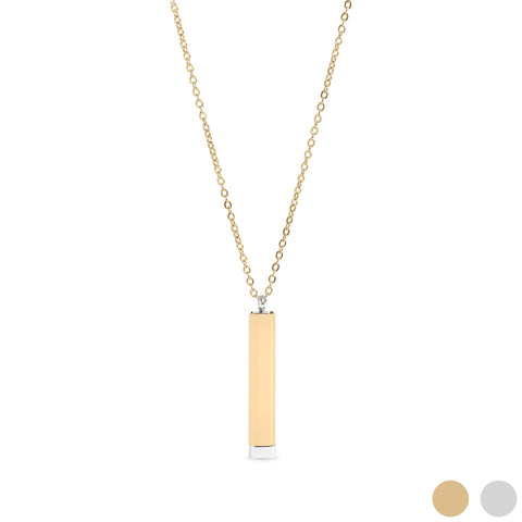 18K Gold PVD Stainless Steel Hidden Message Sliding Blank Bar Necklace Gold 16"+2"