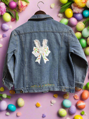 Fluffy Bunny Ears Denim Jacket - Kids Fashion Outerwear, Cute & Cozy Spring Style, Adorable Rabbit Design for Little Ones