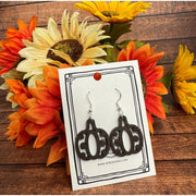 Wooden Pumpkin Earrings  Ornate Circle Brown Silver