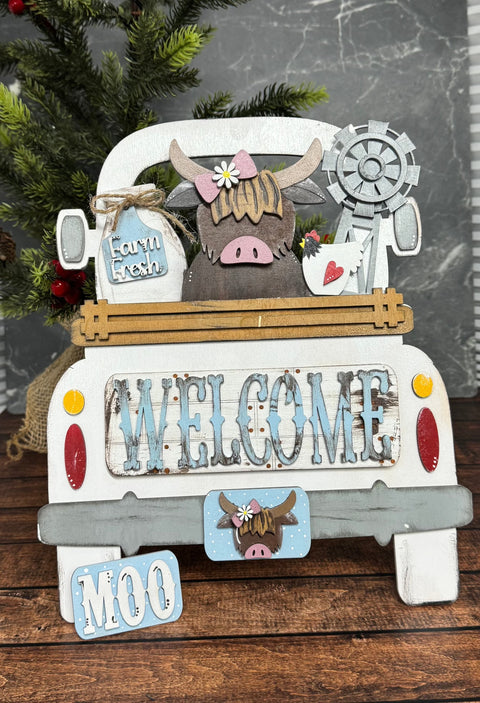 Highland Cow-Welcome-Add on (12 inch Truck & Porch Gnome) Farmhouse Interchangeable Add On   