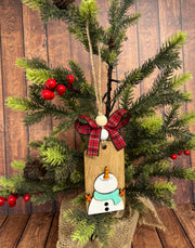 Jolly Ornament Tags  Snowman Looking Up - Red Bow  