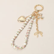 Heart Locket Bow Cherry Pearl Wristlet Keychain Bag Charm Pink