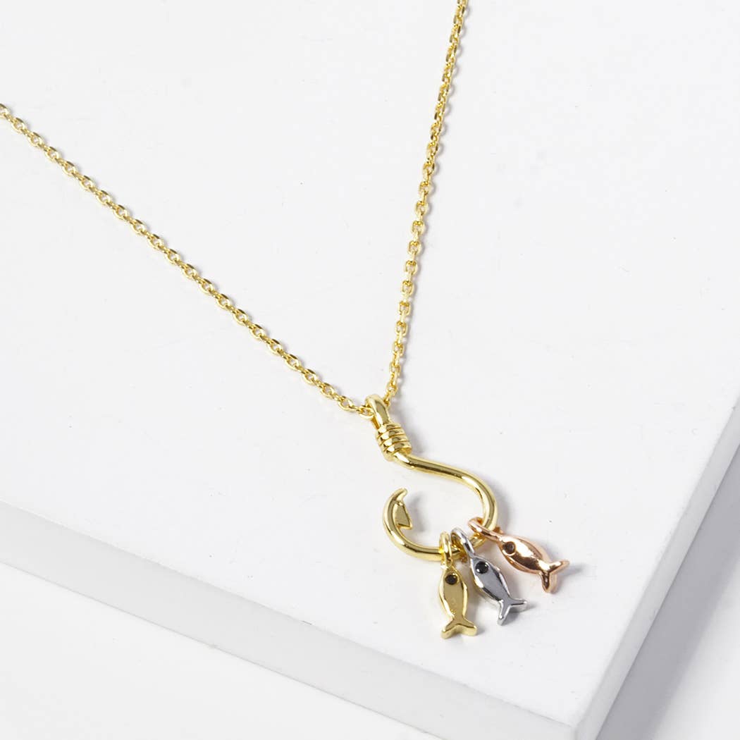 Fish Hook Fashion Necklace, Chic Gold-Dipped Girly Accessory, Everyday Wear, Gift for Her