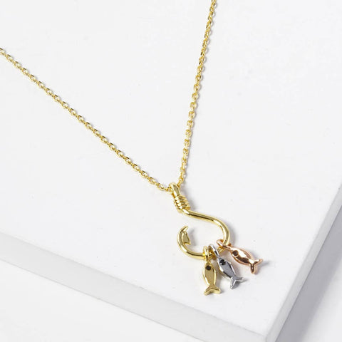 Fish Hook Fashion Necklace, Chic Gold-Dipped Girly Accessory, Everyday Wear, Gift for Her