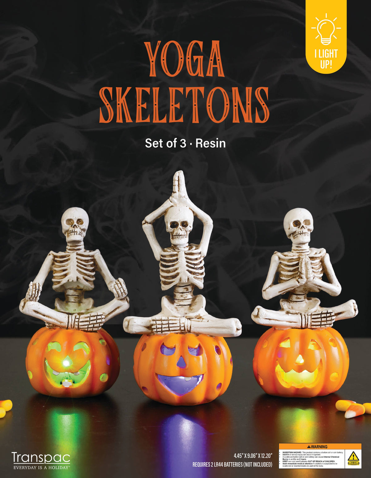 Skeletons on Pumpkins Halloween Resin Lighted White/Orange