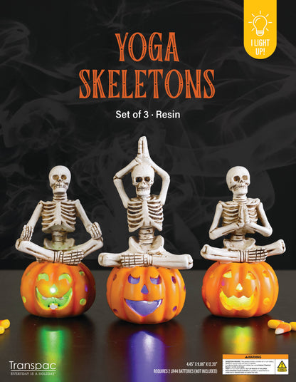 Skeletons on Pumpkins Halloween Resin Lighted White/Orange