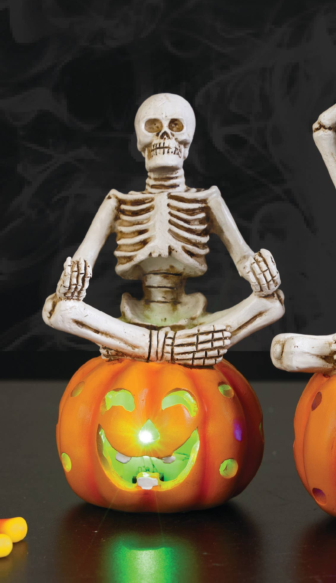Skeletons on Pumpkins Halloween Resin Lighted White/Orange
