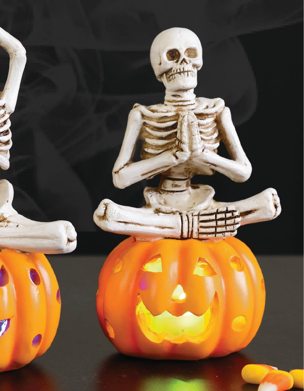 Skeletons on Pumpkins Halloween Resin Lighted White/Orange