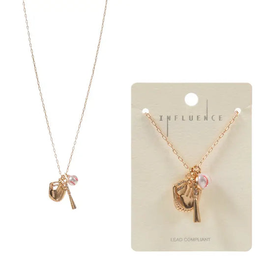 Sports Baseball Shaped Pearl Glove Bat Short Necklace