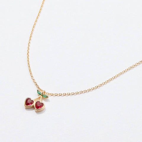 Heart Cherry Pendant Necklace in Gold Dip, Chic Pendant Jewelry, Perfect for Everyday Glam, Gift for Trendy Women